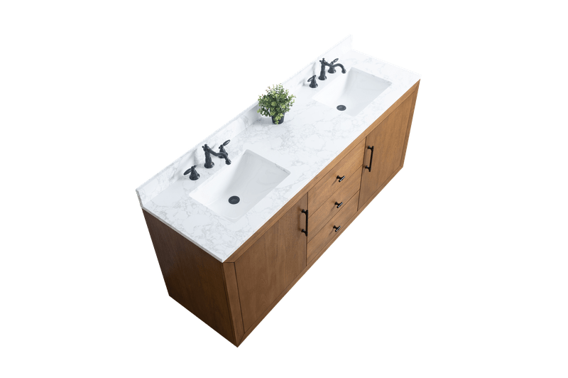 Vanity Art VA7072-DT-ET 72 Inch Double Sink Bathroom Vanity in Tan with Marble Countertop - Vanity Art VA7072-DT-ET