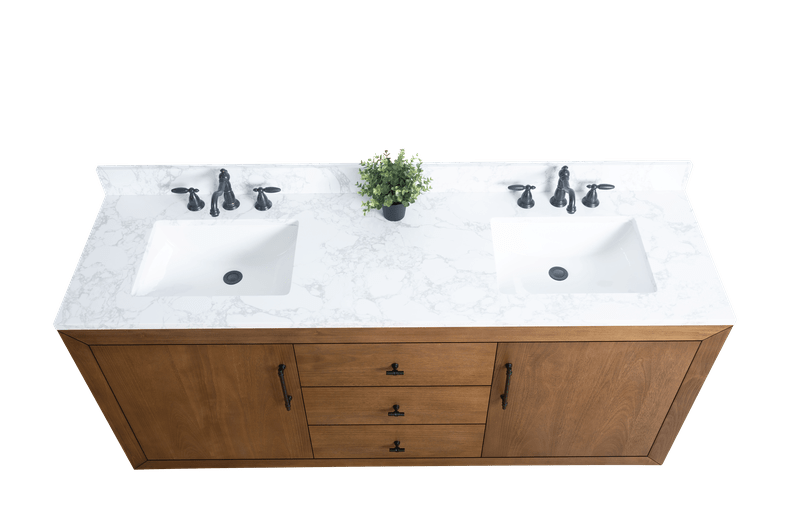 Vanity Art VA7072-DT-ET 72 Inch Double Sink Bathroom Vanity in Tan with Marble Countertop - Vanity Art VA7072-DT-ET