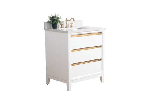 Vanity Art VA8030-W 30 Inch Single Sink Bathroom Vanity in White with Marble Countertop - Vanity Art VA8030-W