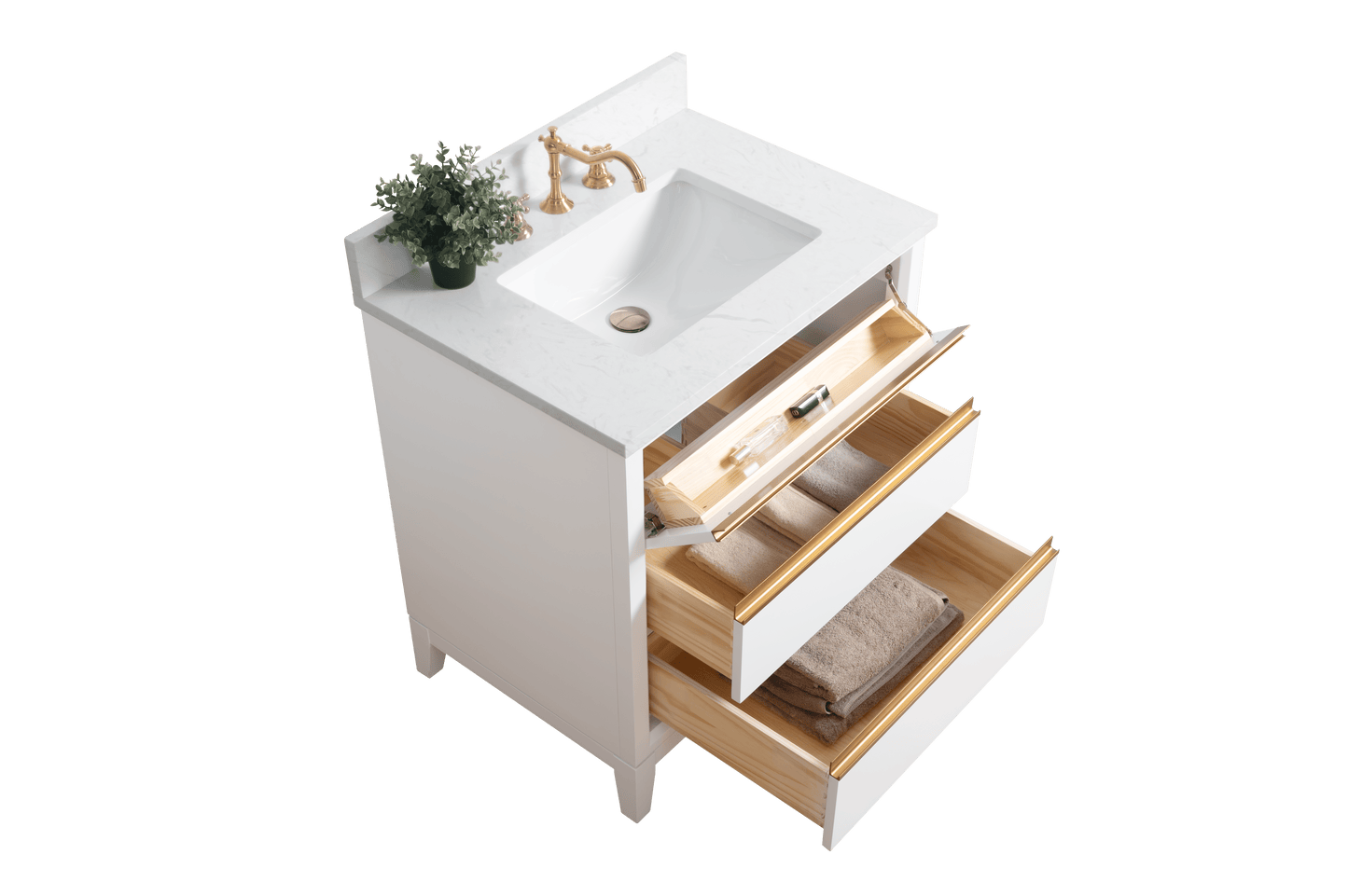 Vanity Art VA8030-W 30 Inch Single Sink Bathroom Vanity in White with Marble Countertop - Vanity Art VA8030-W