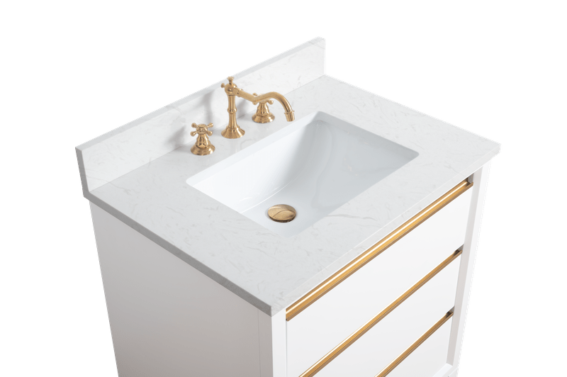 Vanity Art VA8030-W 30 Inch Single Sink Bathroom Vanity in White with Marble Countertop - Vanity Art VA8030-W