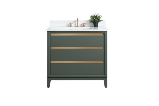 Vanity Art VA8036-VG 36 Inch Single Sink Bathroom Vanity in Vintage Green with Marble Countertop - Vanity Art VA8036-VG