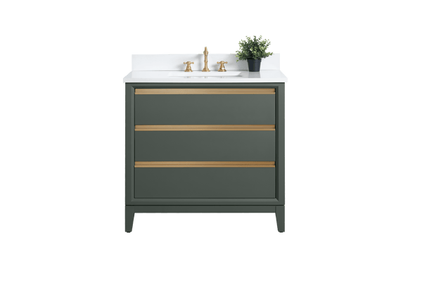 Vanity Art VA8036-VG 36 Inch Single Sink Bathroom Vanity in Vintage Green with Marble Countertop - Vanity Art VA8036-VG