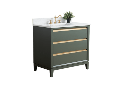 Vanity Art VA8036-VG 36 Inch Single Sink Bathroom Vanity in Vintage Green with Marble Countertop - Vanity Art VA8036-VG