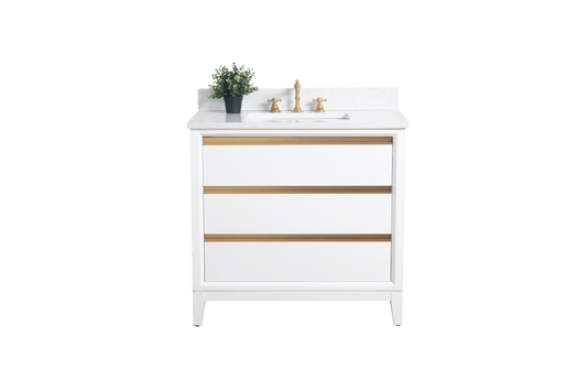 Vanity Art VA8036-W 36 Inch Single Sink Bathroom Vanity in White with Marble Countertop - Vanity Art VA8036-W