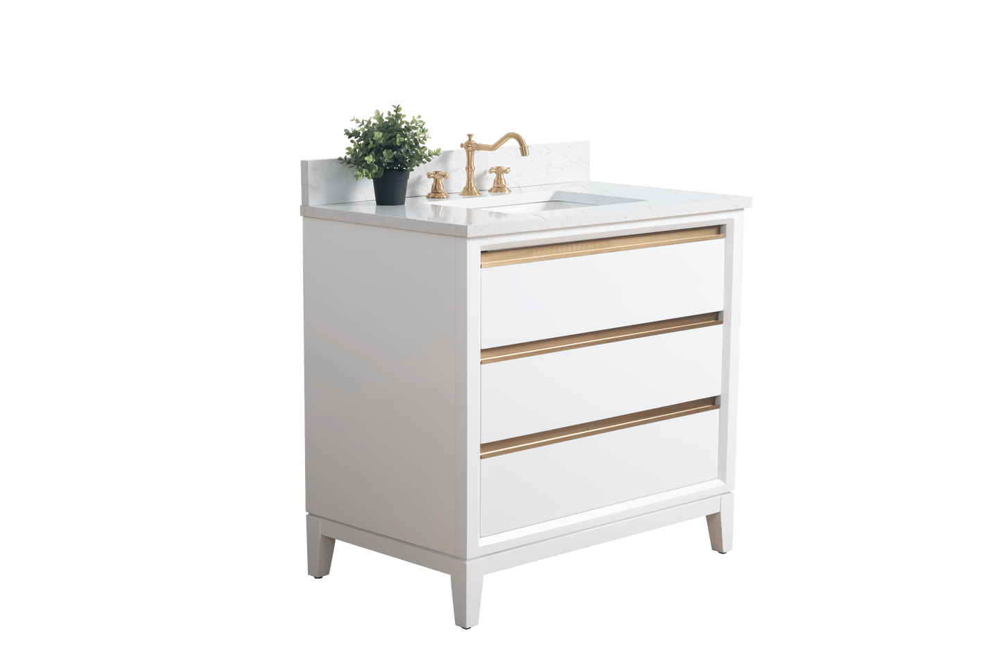 Vanity Art VA8036-W 36 Inch Single Sink Bathroom Vanity in White with Marble Countertop - Vanity Art VA8036-W