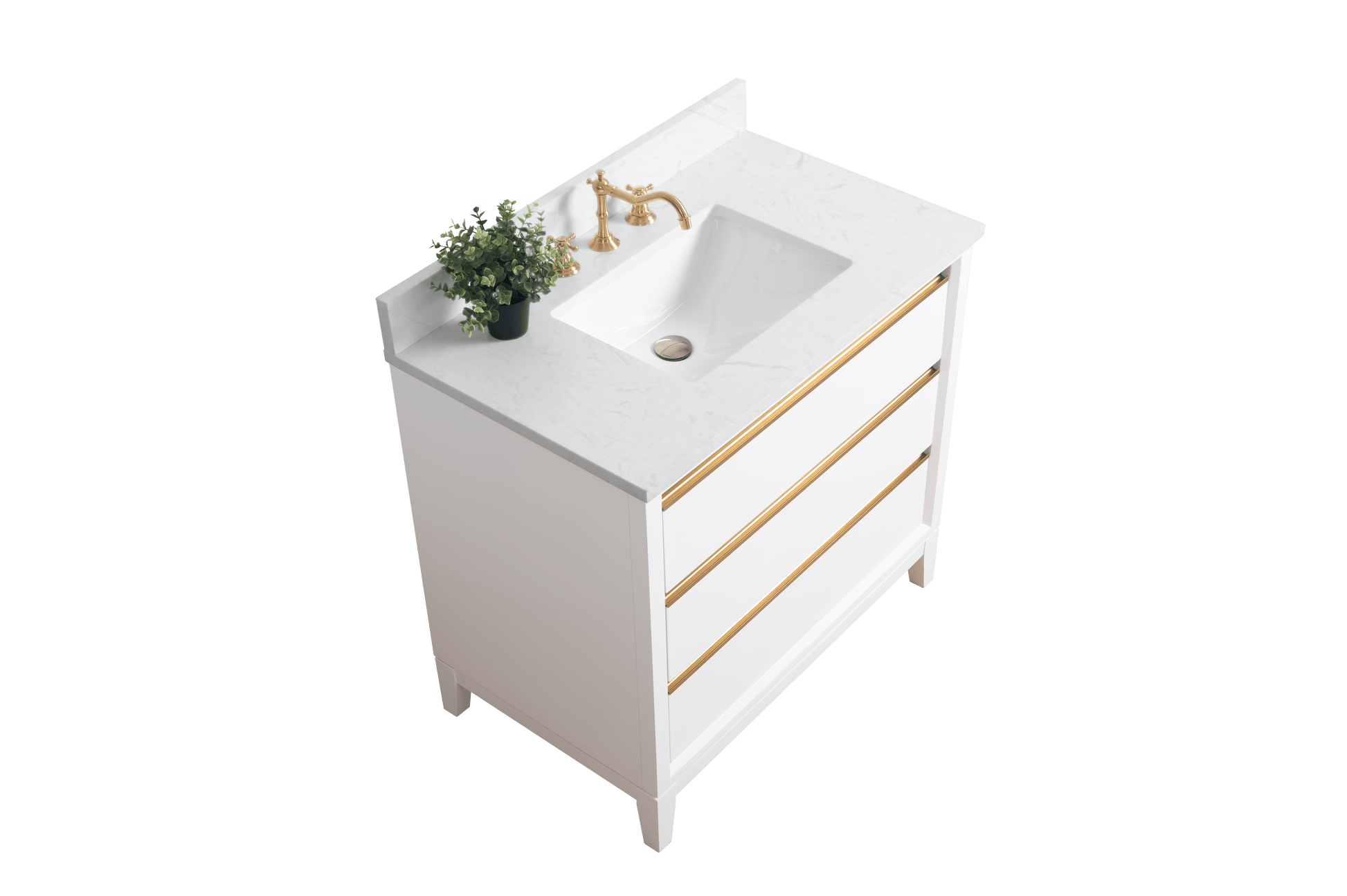 Vanity Art VA8036-W 36 Inch Single Sink Bathroom Vanity in White with Marble Countertop - Vanity Art VA8036-W