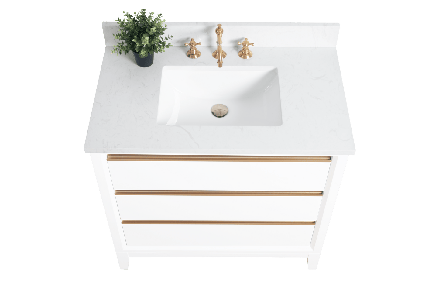 Vanity Art VA8036-W 36 Inch Single Sink Bathroom Vanity in White with Marble Countertop - Vanity Art VA8036-W