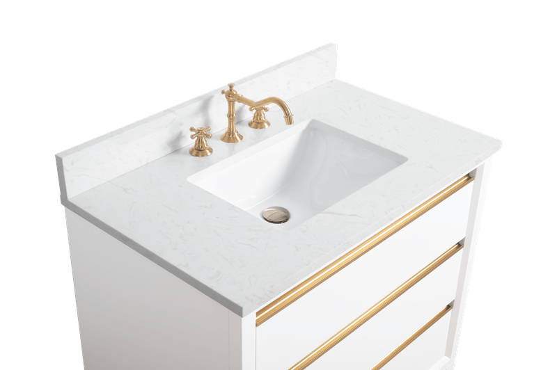 Vanity Art VA8036-W 36 Inch Single Sink Bathroom Vanity in White with Marble Countertop - Vanity Art VA8036-W