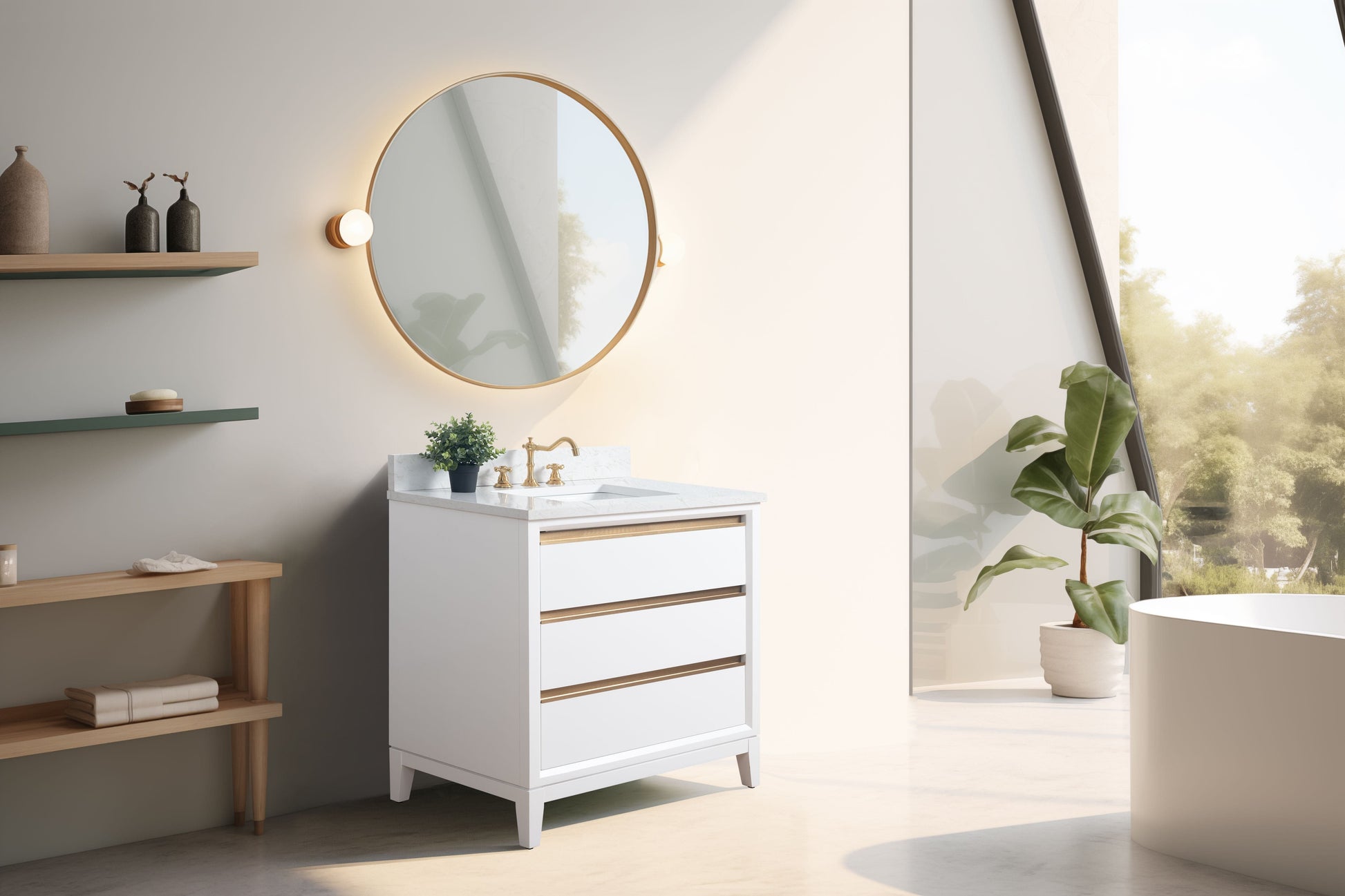 Vanity Art VA8036-W 36 Inch Single Sink Bathroom Vanity in White with Marble Countertop - Vanity Art VA8036-W