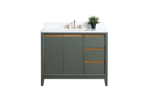 Vanity Art VA8042-VG 42 Inch Single Sink Bathroom Vanity in Vintage Green with Marble Countertop - Vanity Art VA8042-VG