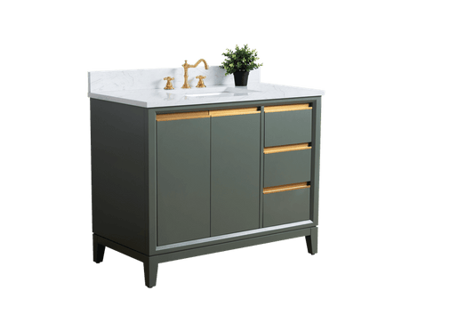 Vanity Art VA8042-VG 42 Inch Single Sink Bathroom Vanity in Vintage Green with Marble Countertop - Vanity Art VA8042-VG