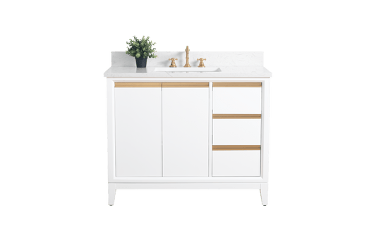 Vanity Art VA8042-W 42 Inch Single Sink Bathroom Vanity in White with Marble Countertop - Vanity Art VA8042-W