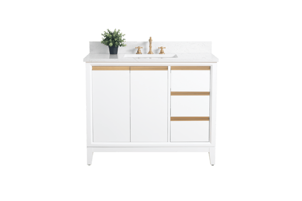 Vanity Art VA8042-W 42 Inch Single Sink Bathroom Vanity in White with Marble Countertop - Vanity Art VA8042-W