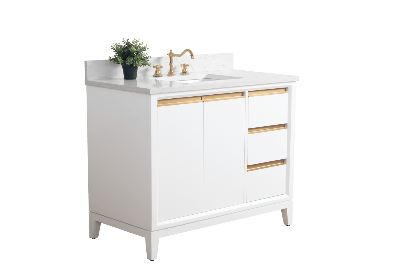 Vanity Art VA8042-W 42 Inch Single Sink Bathroom Vanity in White with Marble Countertop - Vanity Art VA8042-W