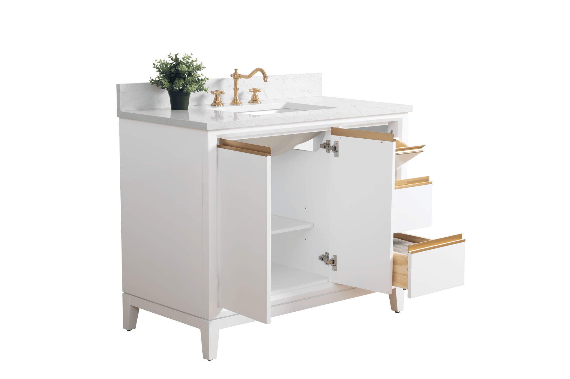 Vanity Art VA8042-W 42 Inch Single Sink Bathroom Vanity in White with Marble Countertop - Vanity Art VA8042-W