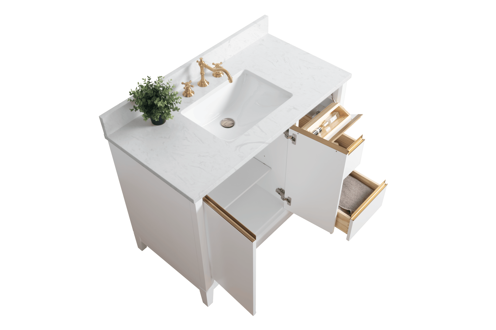 Vanity Art VA8042-W 42 Inch Single Sink Bathroom Vanity in White with Marble Countertop - Vanity Art VA8042-W