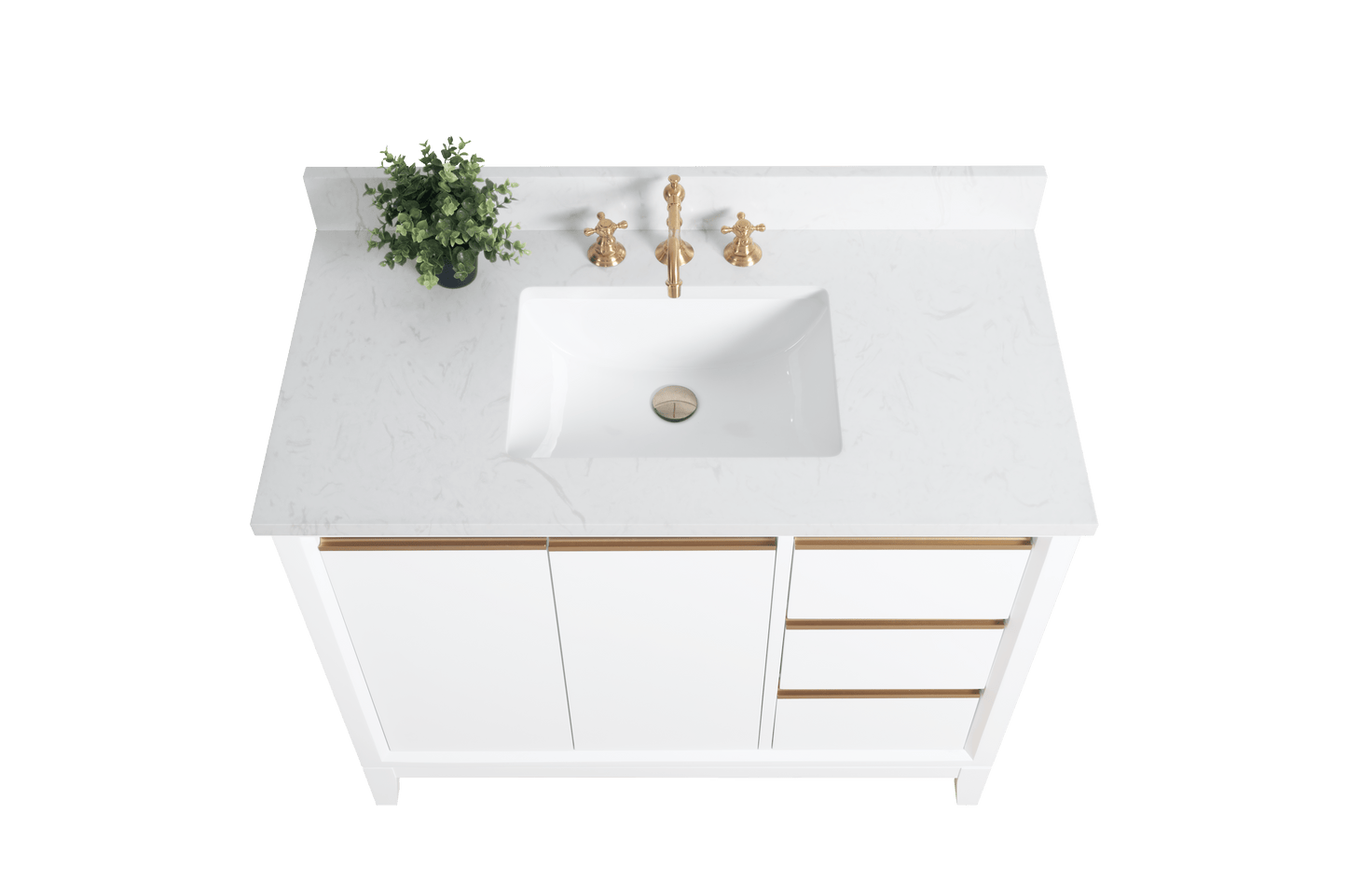 Vanity Art VA8042-W 42 Inch Single Sink Bathroom Vanity in White with Marble Countertop - Vanity Art VA8042-W