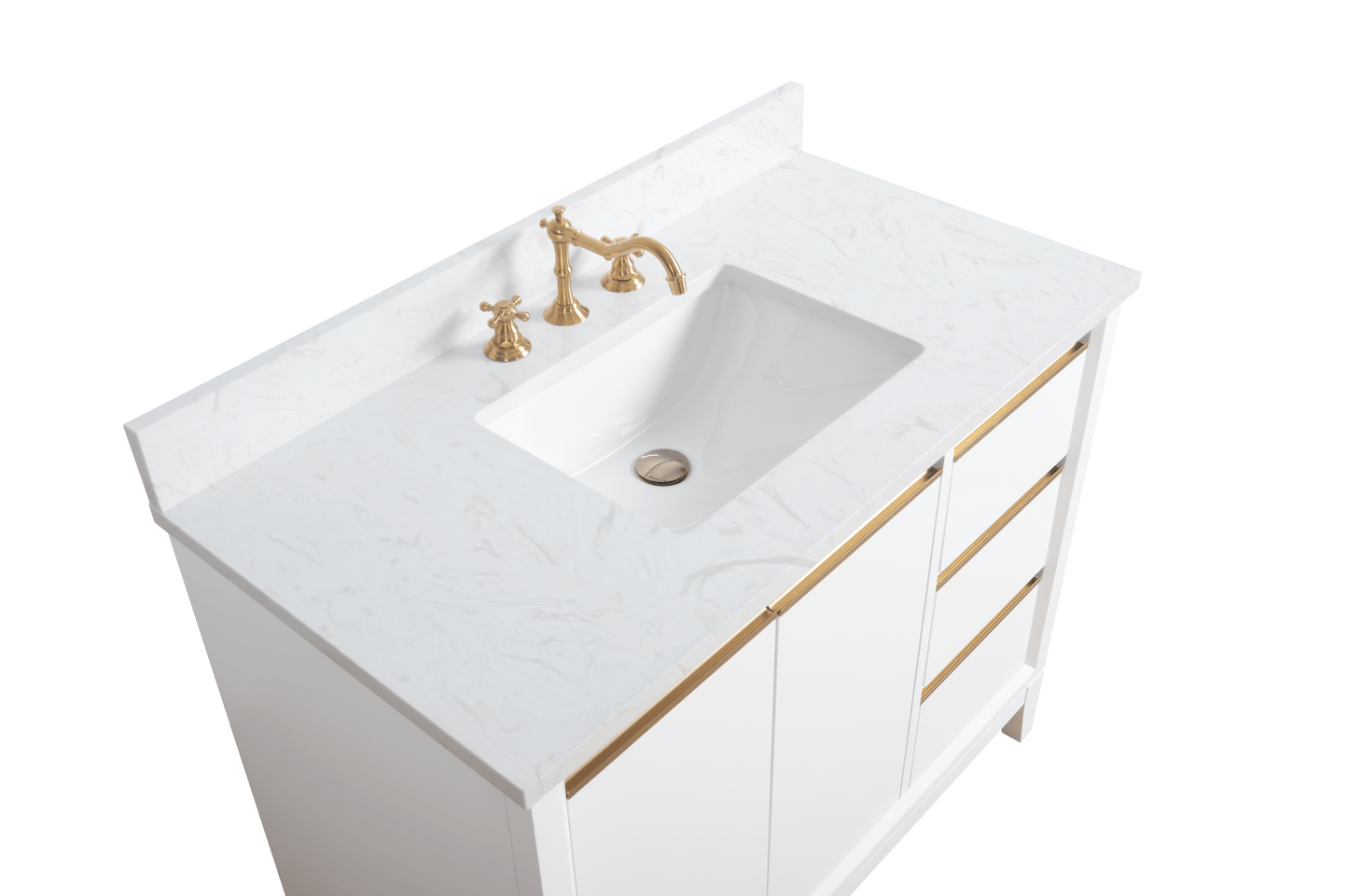 Vanity Art VA8042-W 42 Inch Single Sink Bathroom Vanity in White with Marble Countertop - Vanity Art VA8042-W