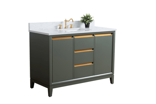 Vanity Art VA8048-VG 48 Inch Single Sink Bathroom Vanity in Vintage Green with Marble Countertop - Vanity Art VA8048-VG