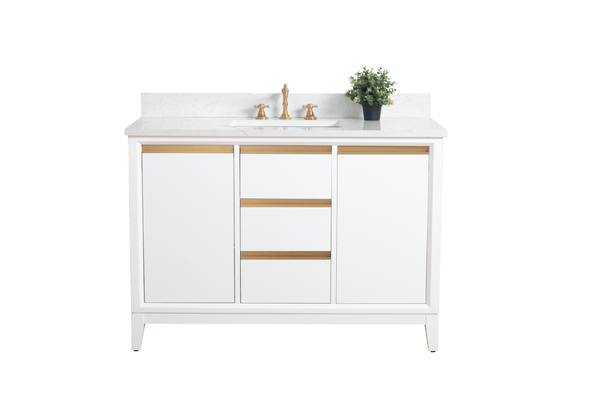 Vanity Art VA8048-W 48 Inch Single Sink Bathroom Vanity in White with Marble Countertop - Vanity Art VA8048-W