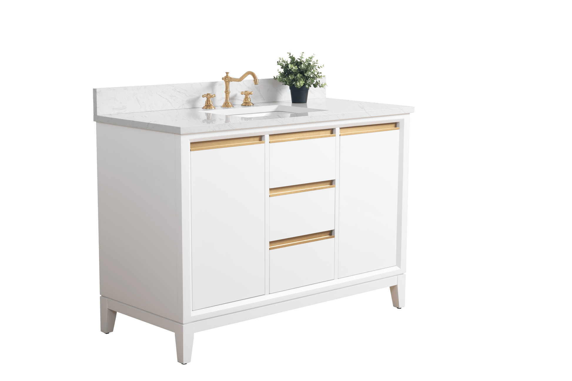 Vanity Art VA8048-W 48 Inch Single Sink Bathroom Vanity in White with Marble Countertop - Vanity Art VA8048-W