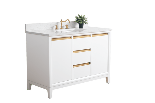 Vanity Art VA8048-W 48 Inch Single Sink Bathroom Vanity in White with Marble Countertop - Vanity Art VA8048-W