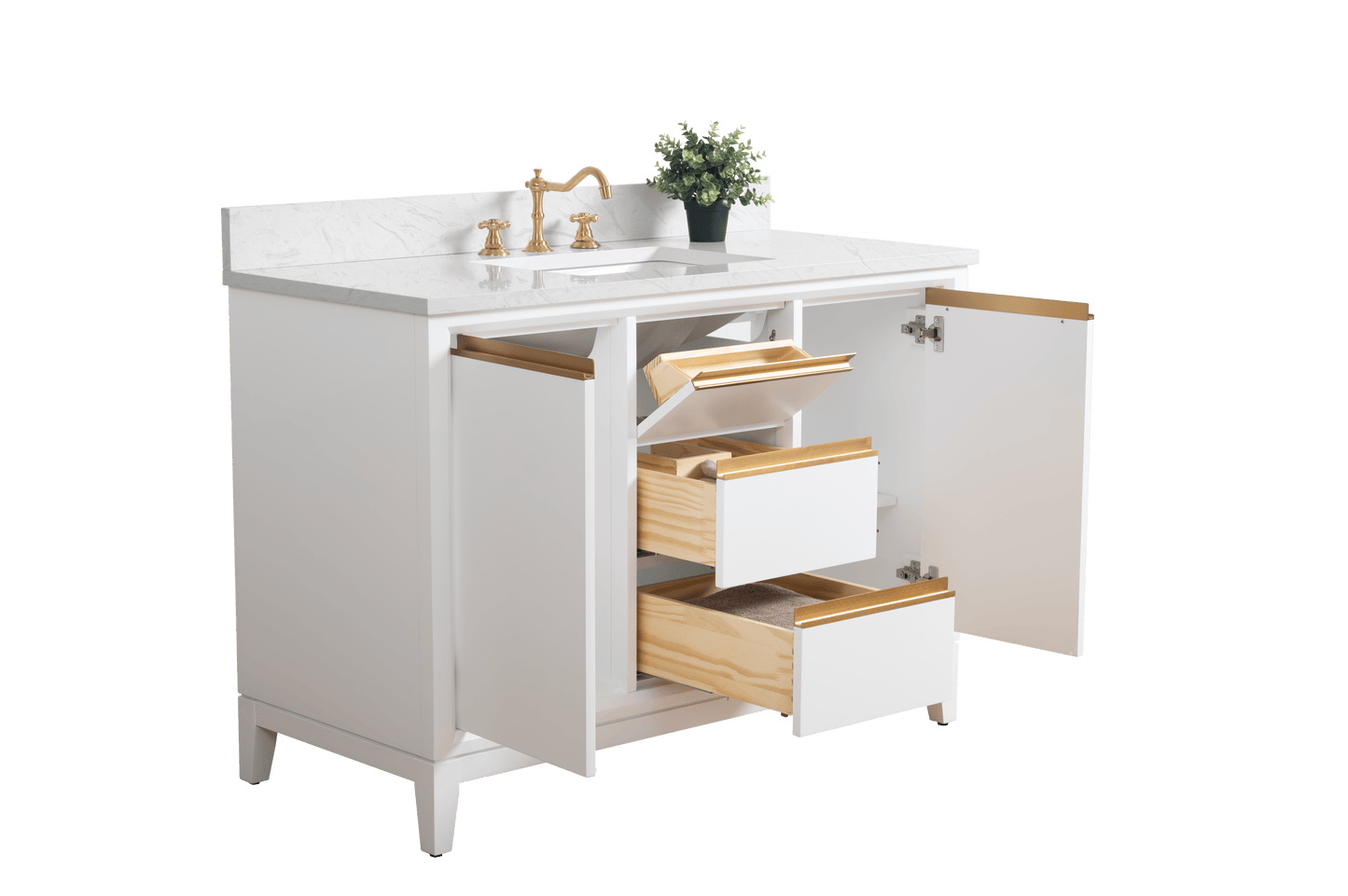 Vanity Art VA8048-W 48 Inch Single Sink Bathroom Vanity in White with Marble Countertop - Vanity Art VA8048-W