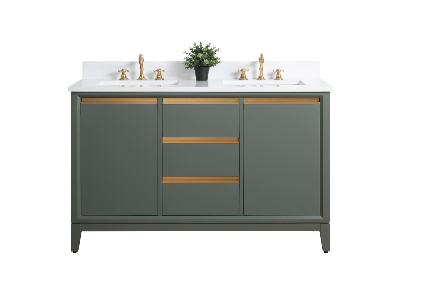 Vanity Art VA8054-DVG 54 Inch Double Sink Bathroom Vanity in Vintage Green with Marble Countertop - Vanity Art VA8054-DVG