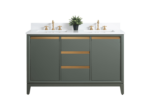 Vanity Art VA8054-DVG 54 Inch Double Sink Bathroom Vanity in Vintage Green with Marble Countertop - Vanity Art VA8054-DVG