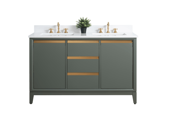 Vanity Art VA8054-DVG 54 Inch Double Sink Bathroom Vanity in Vintage Green with Marble Countertop - Vanity Art VA8054-DVG