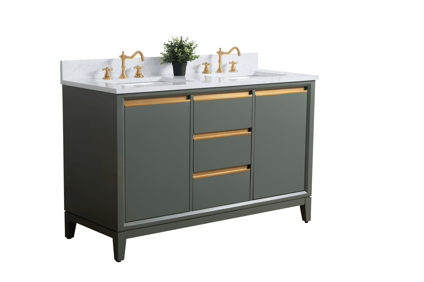 Vanity Art VA8054-DVG 54 Inch Double Sink Bathroom Vanity in Vintage Green with Marble Countertop - Vanity Art VA8054-DVG