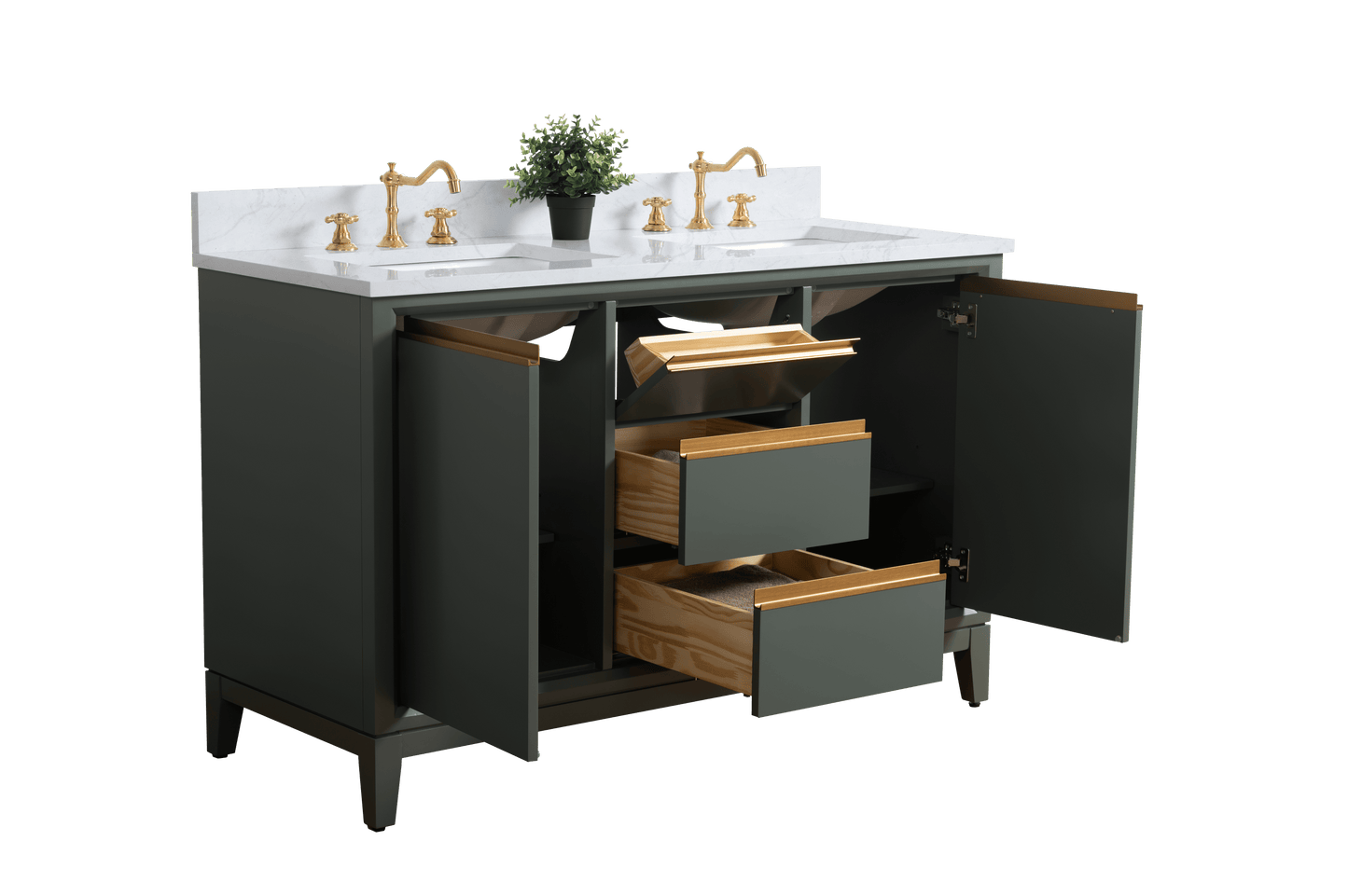 Vanity Art VA8054-DVG 54 Inch Double Sink Bathroom Vanity in Vintage Green with Marble Countertop - Vanity Art VA8054-DVG