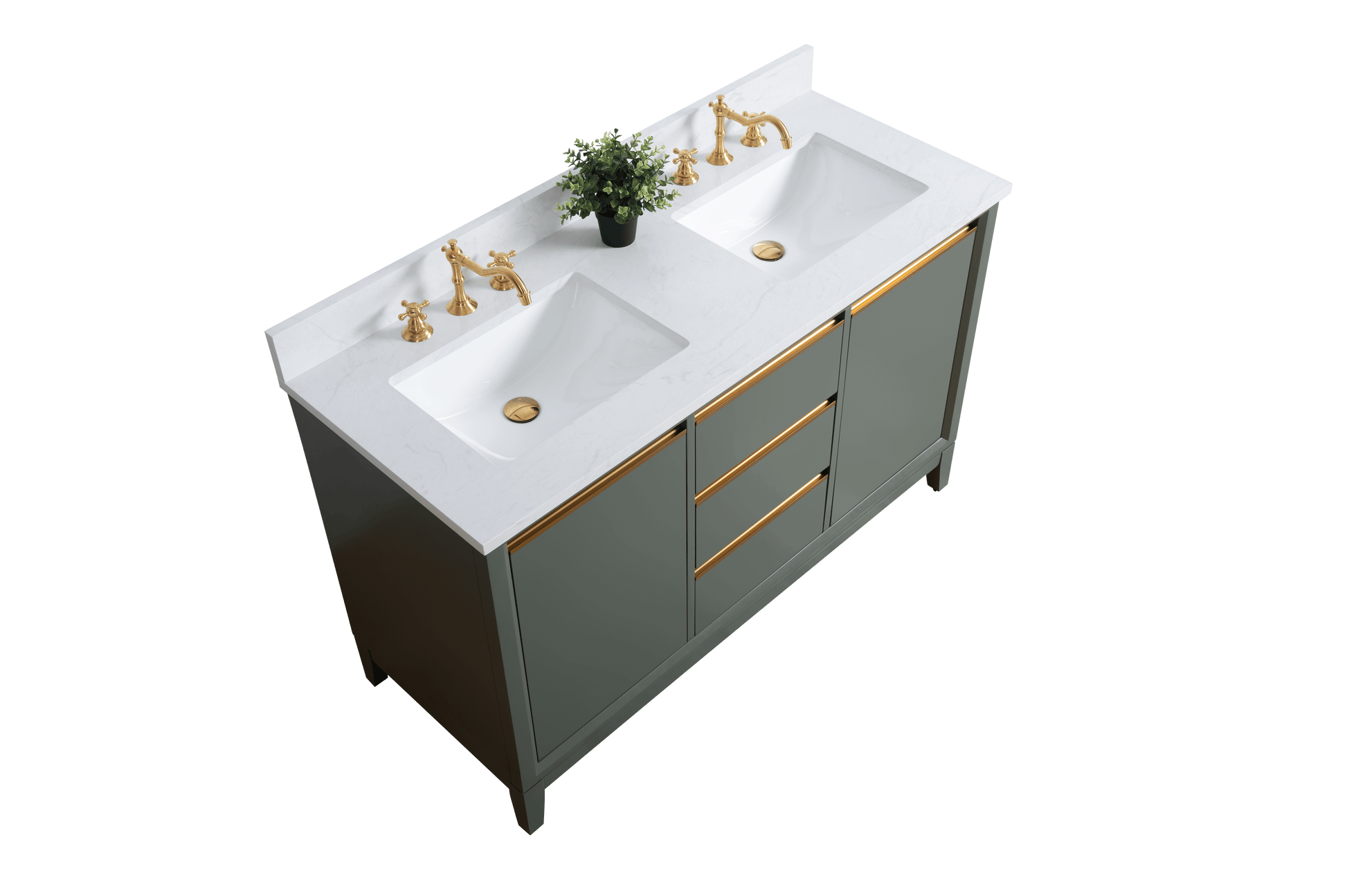 Vanity Art VA8054-DVG 54 Inch Double Sink Bathroom Vanity in Vintage Green with Marble Countertop - Vanity Art VA8054-DVG