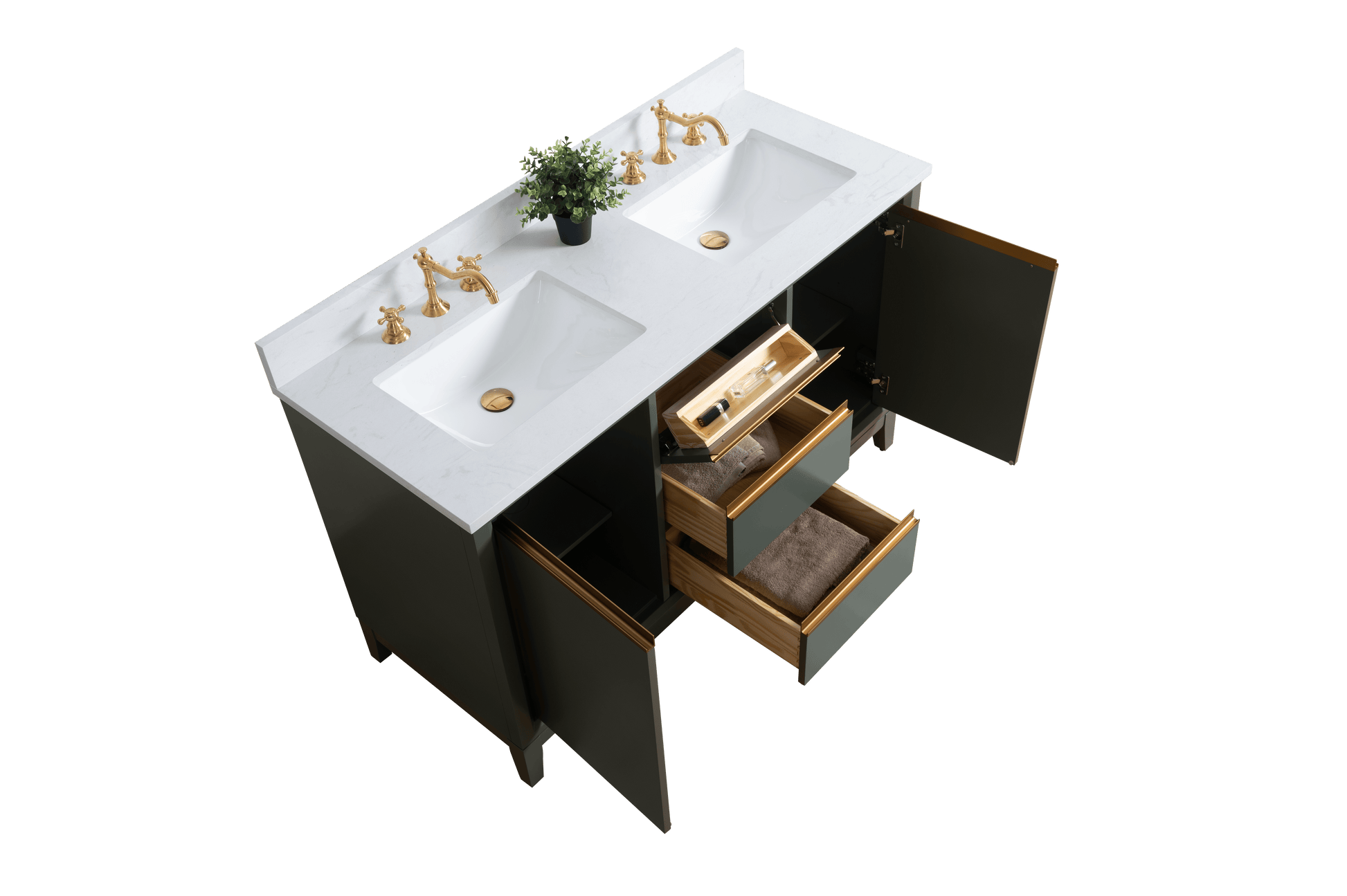 Vanity Art VA8054-DVG 54 Inch Double Sink Bathroom Vanity in Vintage Green with Marble Countertop - Vanity Art VA8054-DVG