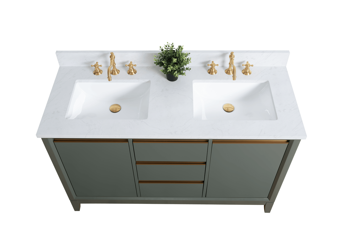 Vanity Art VA8054-DVG 54 Inch Double Sink Bathroom Vanity in Vintage Green with Marble Countertop - Vanity Art VA8054-DVG