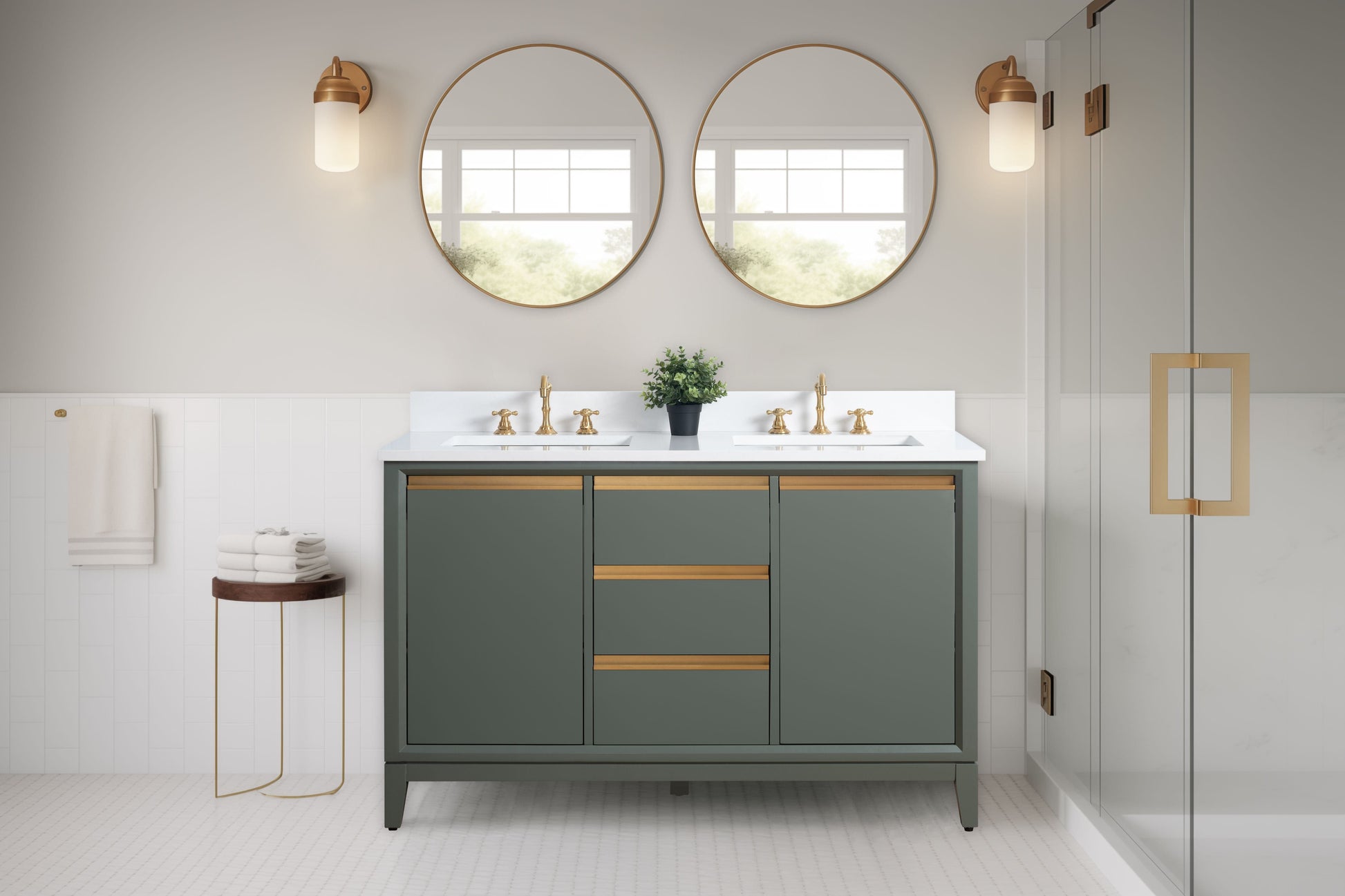 Vanity Art VA8054-DVG 54 Inch Double Sink Bathroom Vanity in Vintage Green with Marble Countertop - Vanity Art VA8054-DVG