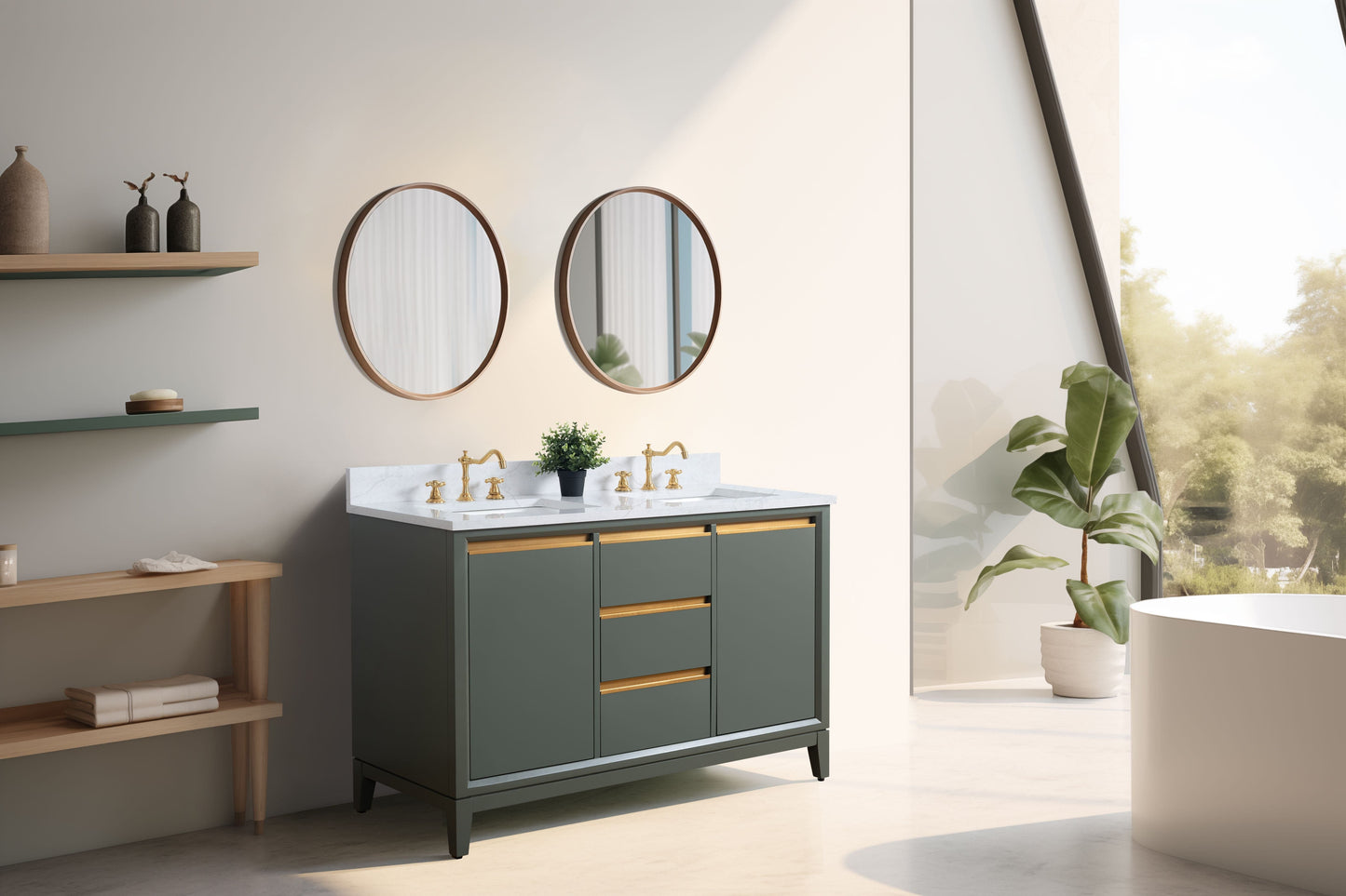 Vanity Art VA8054-DVG 54 Inch Double Sink Bathroom Vanity in Vintage Green with Marble Countertop - Vanity Art VA8054-DVG