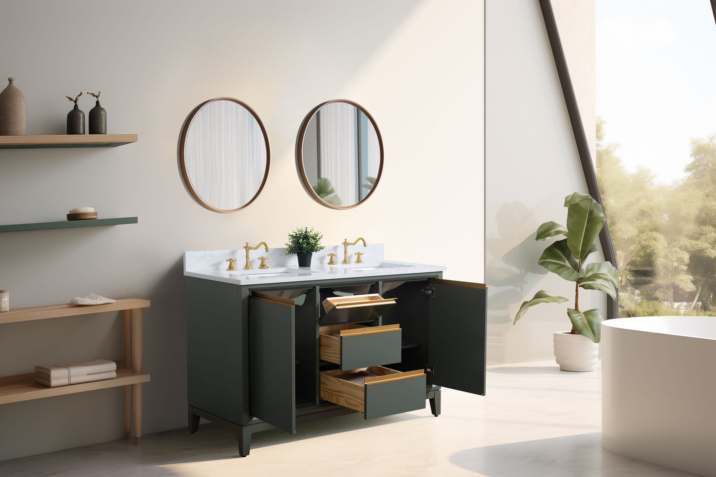 Vanity Art VA8054-DVG 54 Inch Double Sink Bathroom Vanity in Vintage Green with Marble Countertop - Vanity Art VA8054-DVG