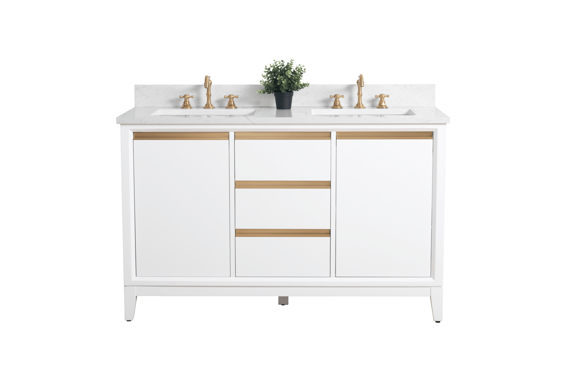 Vanity Art VA8054-DW 54 Inch Double Sink Bathroom Vanity in White with Marble Countertop - Vanity Art VA8054-DW