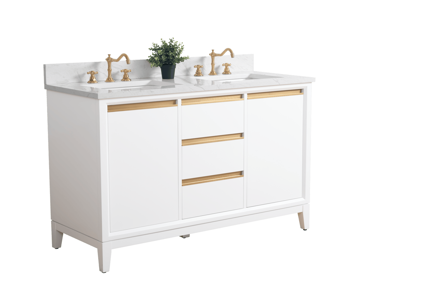 Vanity Art VA8054-DW 54 Inch Double Sink Bathroom Vanity in White with Marble Countertop - Vanity Art VA8054-DW