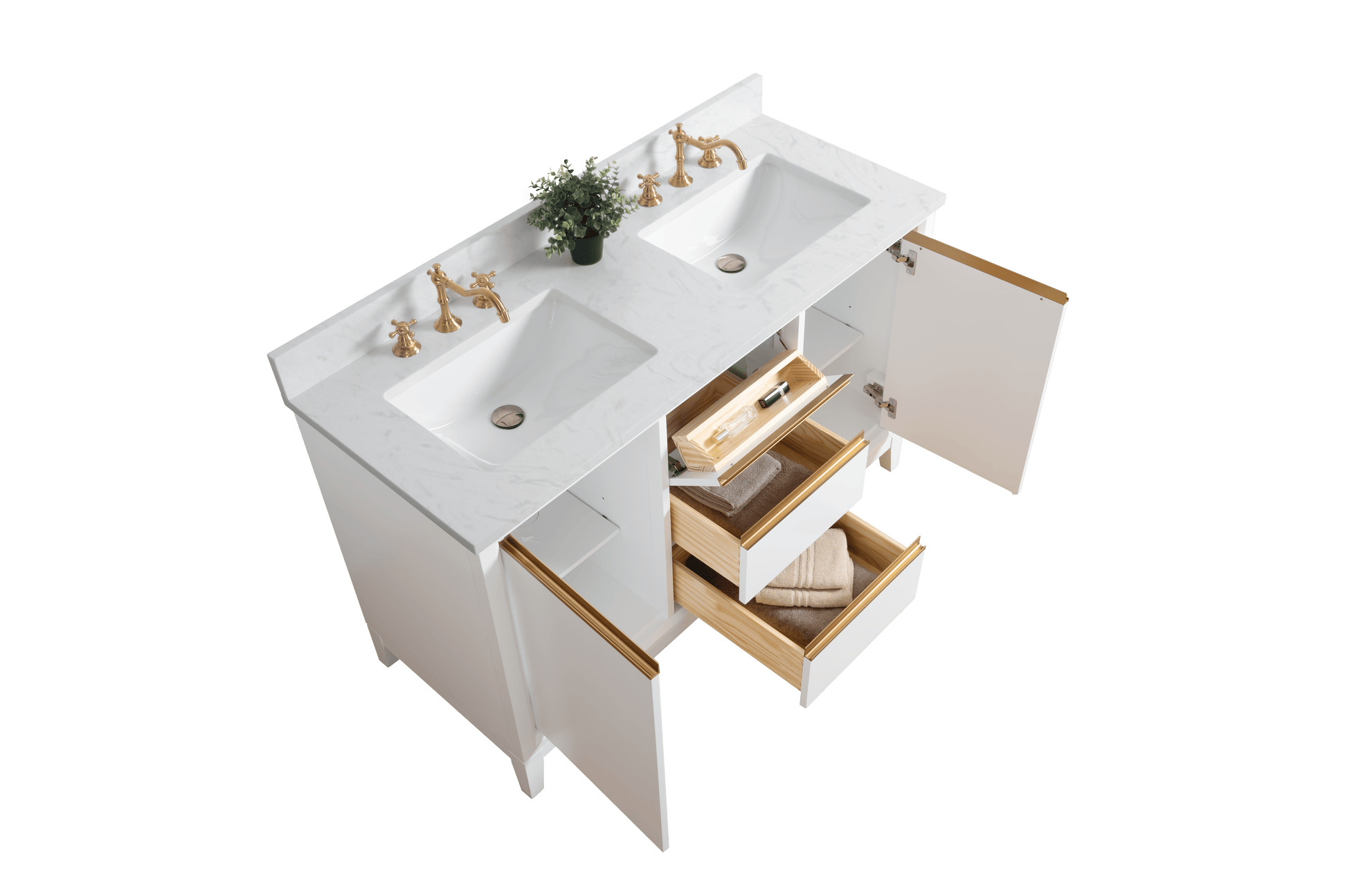 Vanity Art VA8054-DW 54 Inch Double Sink Bathroom Vanity in White with Marble Countertop - Vanity Art VA8054-DW