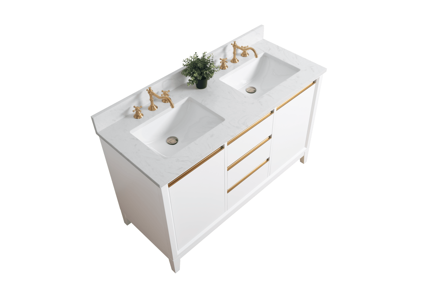 Vanity Art VA8054-DW 54 Inch Double Sink Bathroom Vanity in White with Marble Countertop - Vanity Art VA8054-DW