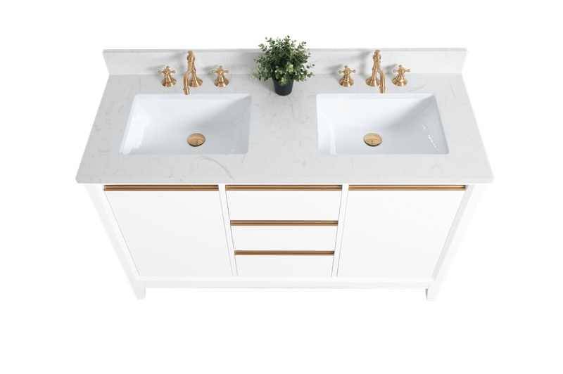 Vanity Art VA8054-DW 54 Inch Double Sink Bathroom Vanity in White with Marble Countertop - Vanity Art VA8054-DW