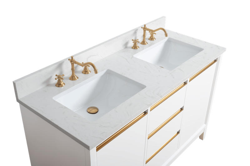 Vanity Art VA8054-DW 54 Inch Double Sink Bathroom Vanity in White with Marble Countertop - Vanity Art VA8054-DW