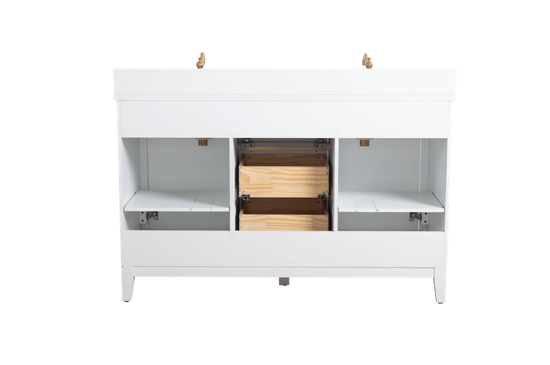 Vanity Art VA8054-DW 54 Inch Double Sink Bathroom Vanity in White with Marble Countertop - Vanity Art VA8054-DW