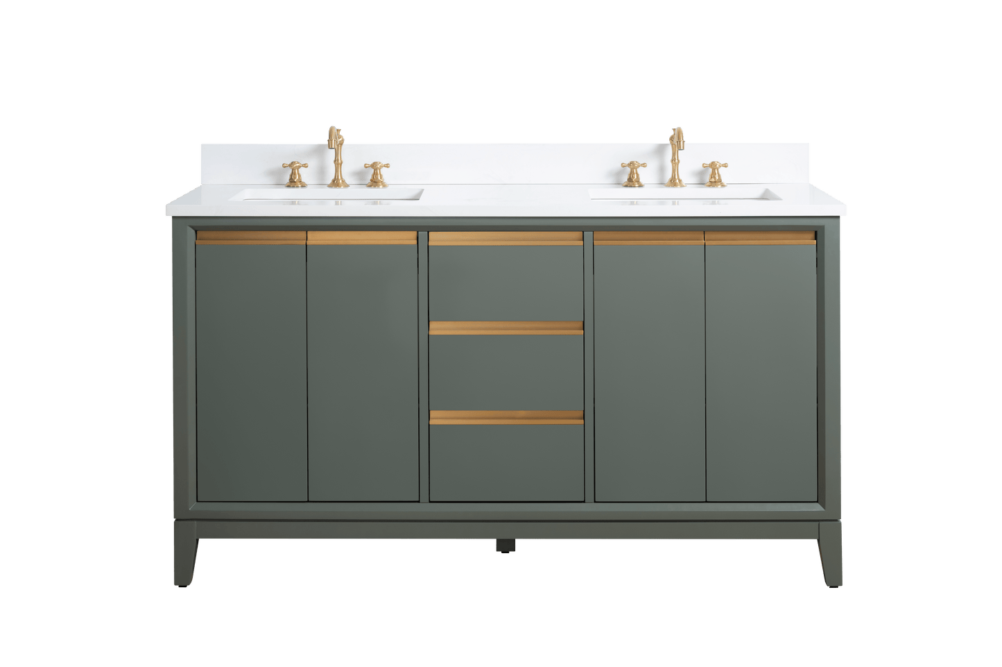 Vanity Art VA8060-DVG 60 Inch Double Sink Bathroom Vanity in Vintage Green with Marble Countertop - Vanity Art VA8060-DVG