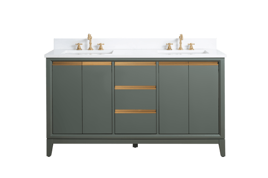 Vanity Art VA8060-DVG 60 Inch Double Sink Bathroom Vanity in Vintage Green with Marble Countertop - Vanity Art VA8060-DVG