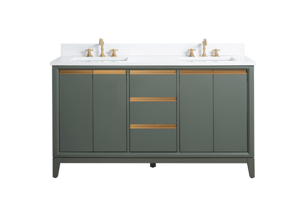 Vanity Art VA8060-DVG 60 Inch Double Sink Bathroom Vanity in Vintage Green with Marble Countertop - Vanity Art VA8060-DVG