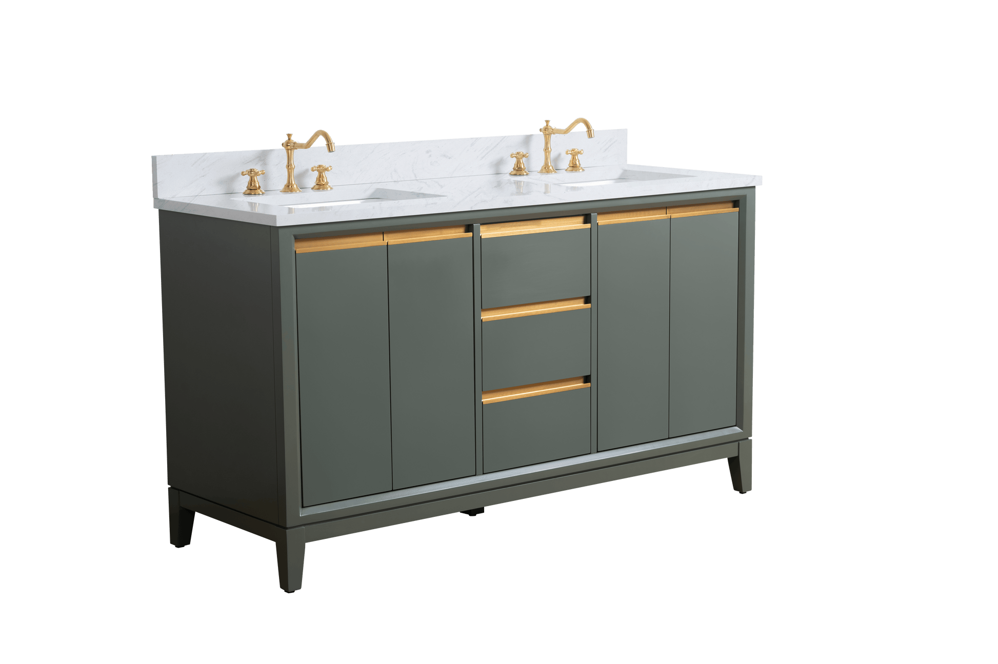 Vanity Art VA8060-DVG 60 Inch Double Sink Bathroom Vanity in Vintage Green with Marble Countertop - Vanity Art VA8060-DVG